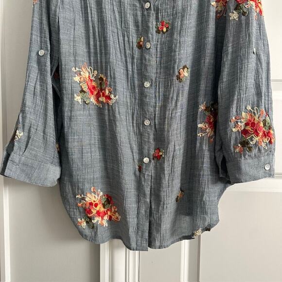 Anthropologie Fig And Flower Embroidered Floral Button Down Blouse 2X - Picture 4 of 11
